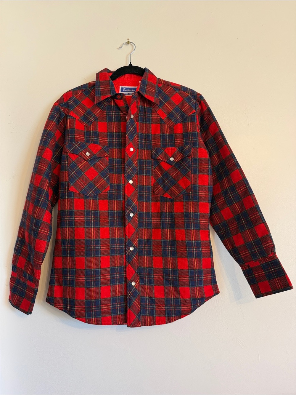 Vintage Contender Red Plaid Button-Front Flannel Shirt Winter Weight Lined